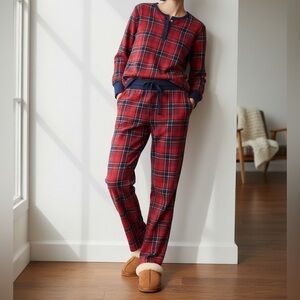 Nautica Red Plaid Waffle Knit Pajama Set lounge wear Cabin Core ski lodge Resort